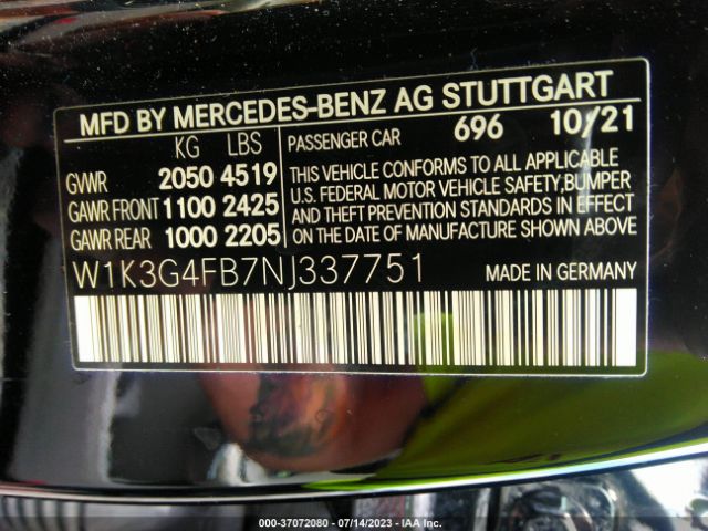 W1K3G4FB7NJ337751 Mercedes-Benz A-class A 220