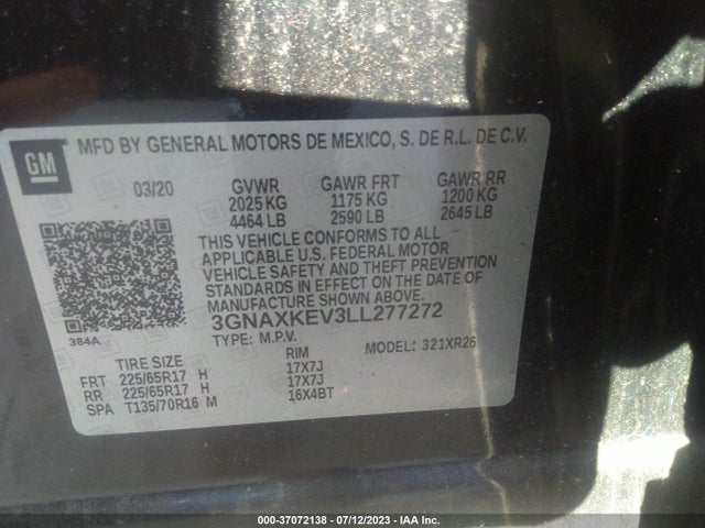 Chevrolet EQUINOX LT 2020 3GNAXKEV3LL277272 Image 9