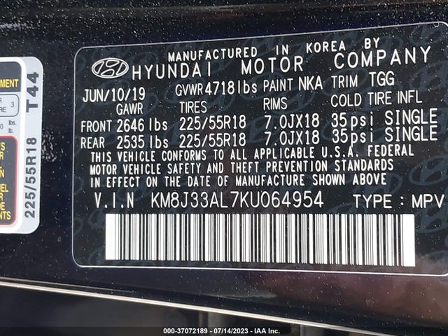Hyundai TUCSON SEL 2019 KM8J33AL7KU064954 Image 9