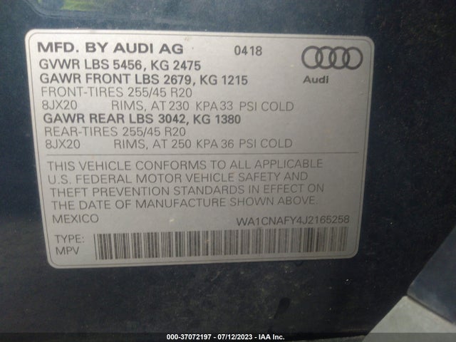 WA1CNAFY4J2165258 Audi Q5 Prestige/tech Prestige