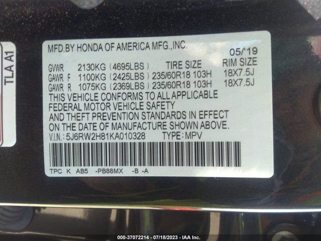Honda Cr-v Ex-l 2019 5J6RW2H81KA010328 Image 16