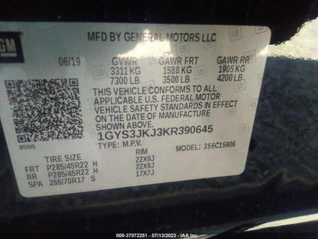1GYS3JKJ3KR390645 Cadillac Escalade Esv Premium Luxury