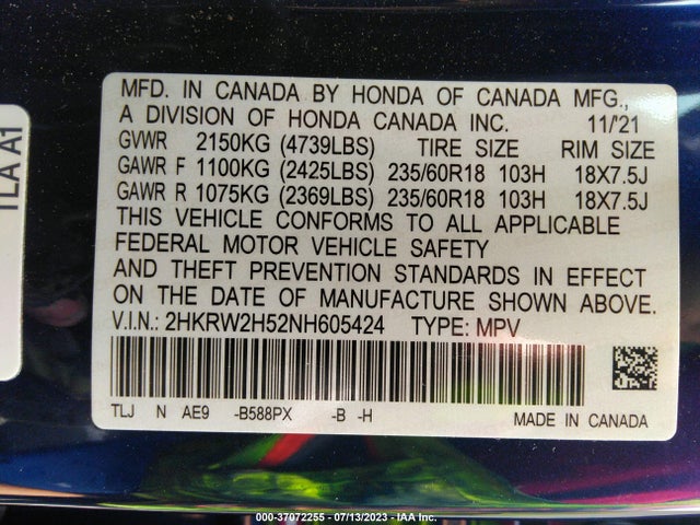 Honda CR-V EX 2022 2HKRW2H52NH605424 Image 9