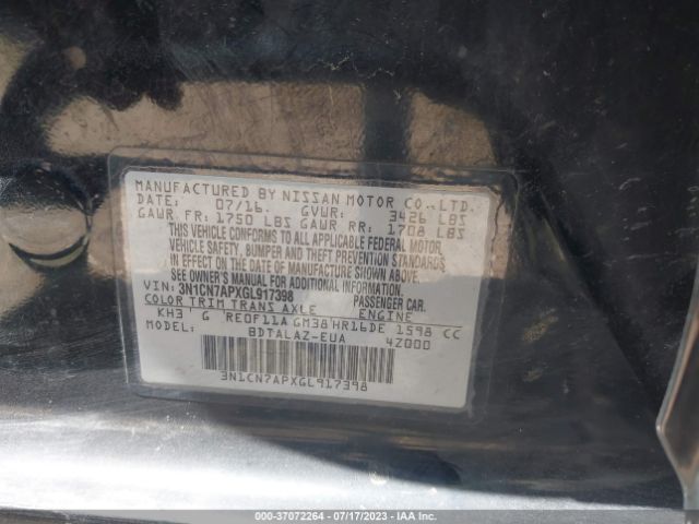 3N1CN7APXGL917398 Nissan Versa S Plus