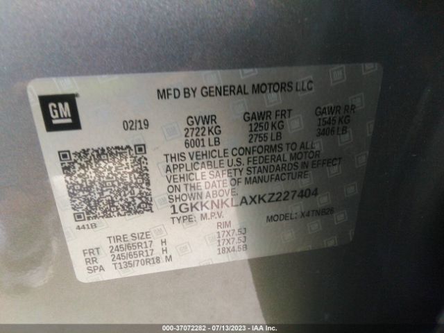 1GKKNKLAXKZ227404 GMC ACADIA SLE