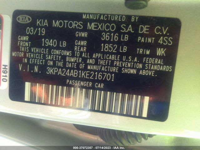 3KPA24AB1KE216701 KIA RIO S
