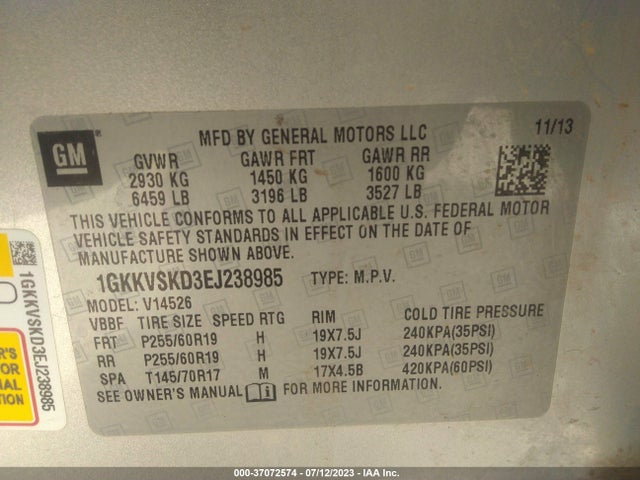 GMC ACADIA SLT 2014 1GKKVSKD3EJ238985 Image 9