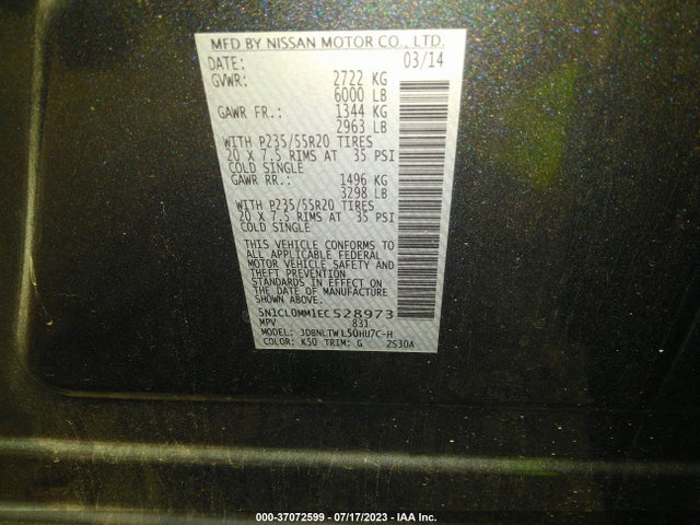 5N1CL0MM1EC528973 Infiniti Qx60 Hybrid