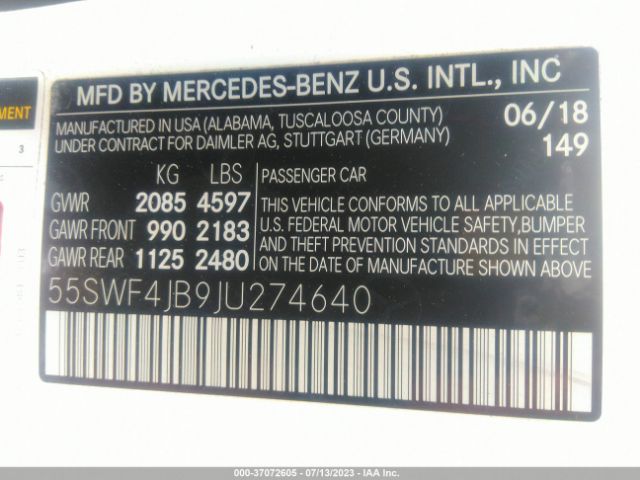 55SWF4JB9JU274640 Mercedes-Benz C-class C 300