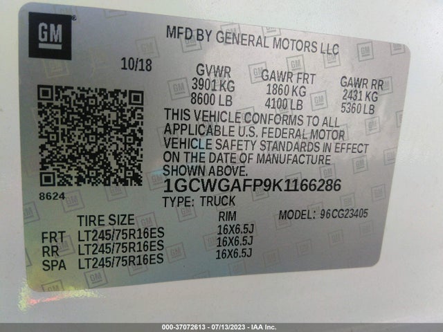 Chevrolet EXPRESS CARGO VAN 2019 1GCWGAFP9K1166286 Image 9