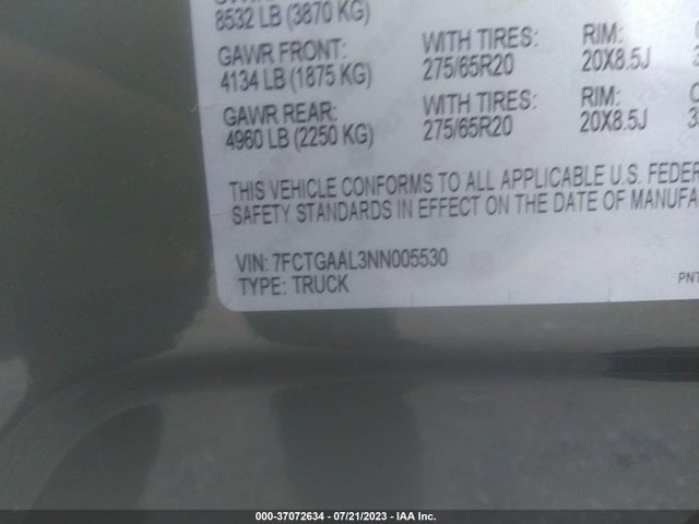2022 RIVIAN R1T LAUNCH EDITION VIN: 7FCTGAAL3NN005530