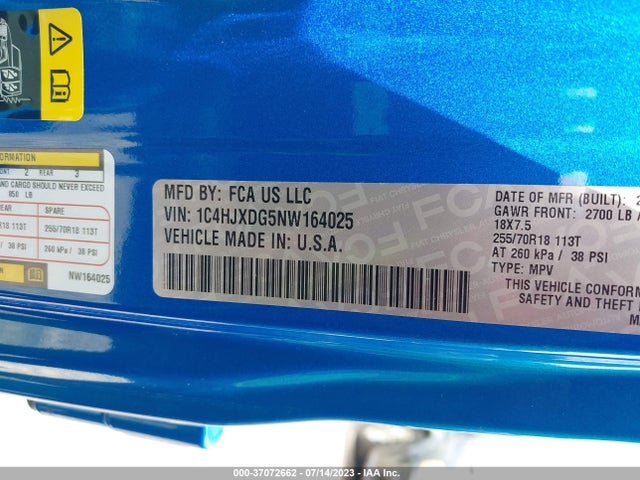 1C4HJXDG5NW164025 Jeep Wrangler Unlimited Sport Altitude