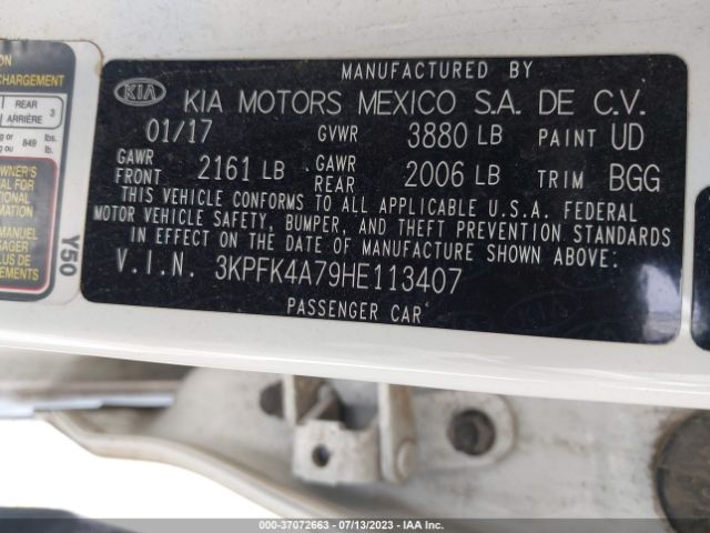 3KPFK4A79HE113407 KIA FORTE LX