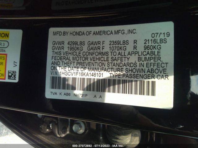 1HGCV1F16KA146101 Honda Accord Sedan Lx 1.5t