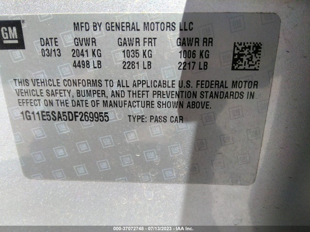 2013 CHEVROLET MALIBU LT VIN: 1G11E5SA5DF269955