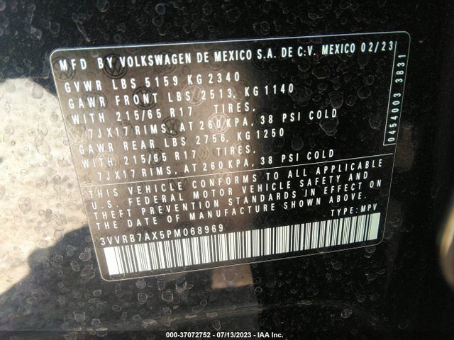 3VVRB7AX5PM068969 Volkswagen TIGUAN S