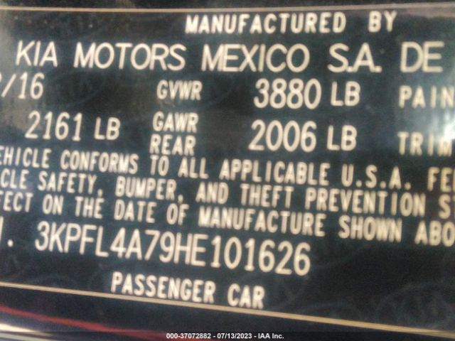 3KPFL4A79HE101626 KIA FORTE LX
