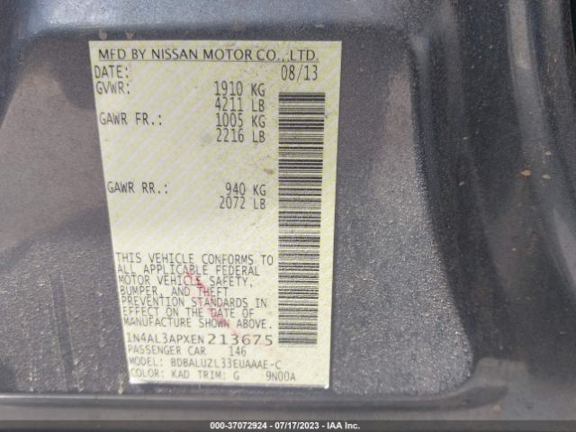 1N4AL3APXEN213675 Nissan Altima 2.5 Sv
