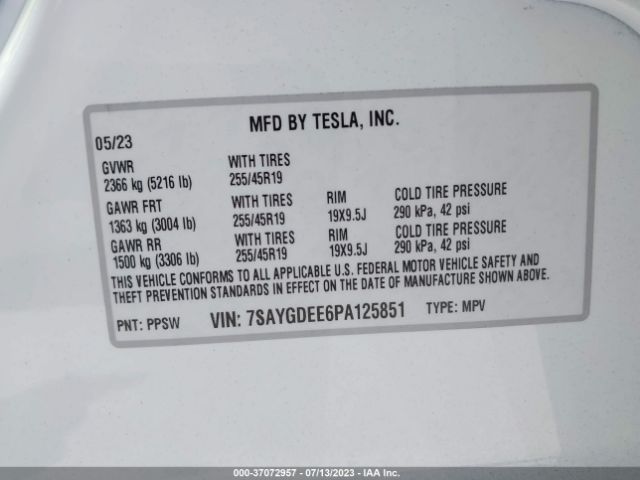 7SAYGDEE6PA125851 Tesla Model Y Long Range
