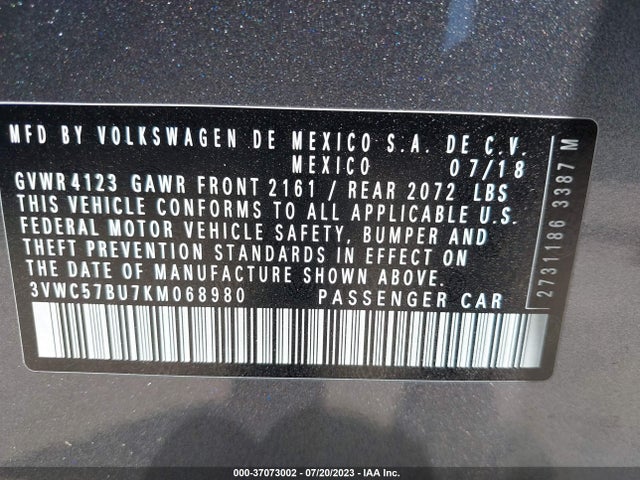 3VWC57BU7KM068980 Volkswagen Jetta S/se/r-line