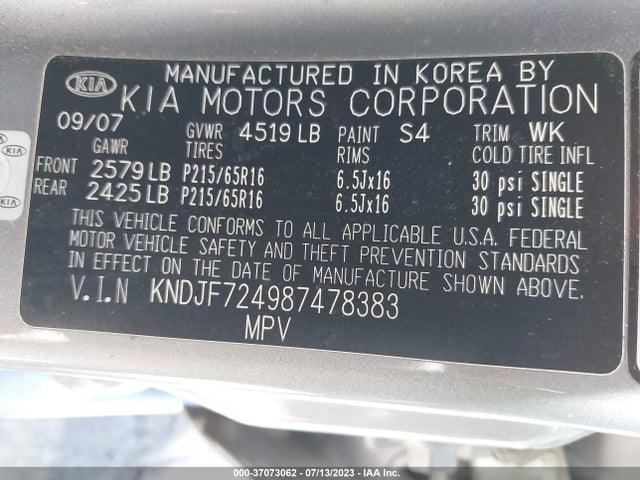 2008 KIA SPORTAGE LX VIN: KNDJF724987478383