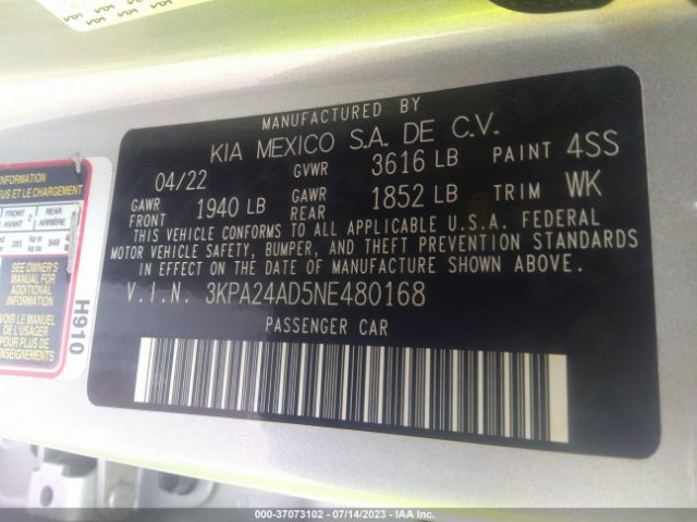 3KPA24AD5NE480168 KIA RIO S