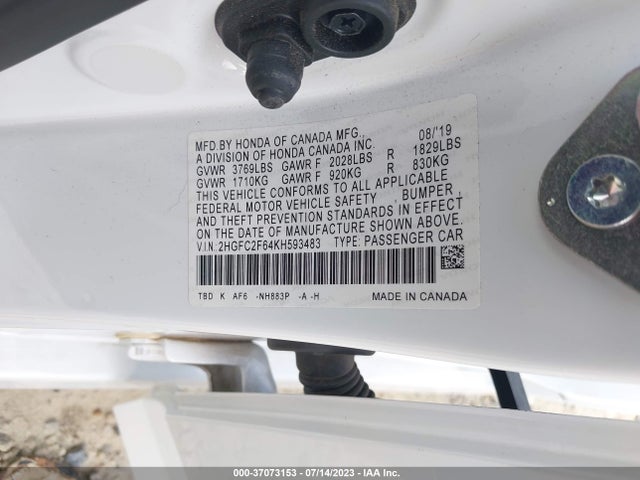 Honda Civic Sedan Lx 2019 2HGFC2F64KH593483 Image 8