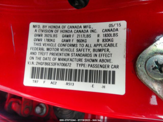 2HGFB6E53FH706672 Honda Civic Sedan Si
