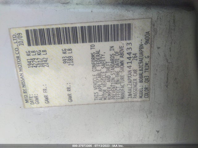 2010 NISSAN ALTIMA 2.5 SL VIN: 1N4AL2APXAN414433