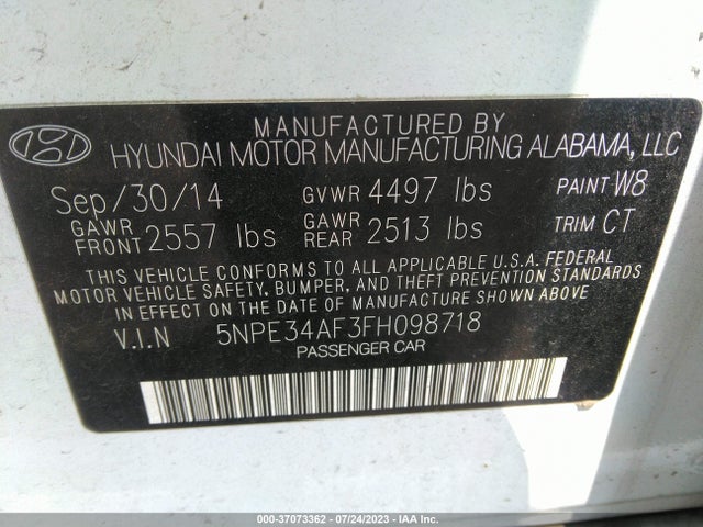 2015 HYUNDAI SONATA 2.4L SPORT VIN: 5NPE34AF3FH098718
