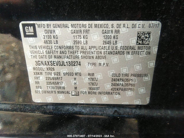 Chevrolet EQUINOX LT 2018 3GNAXSEV0JL130274 Image 9