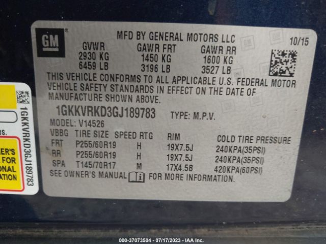 1GKKVRKD3GJ189783 GMC ACADIA SLT