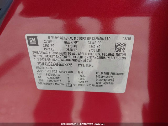 Chevrolet Equinox 2lt 2015 2GNALCEK4F6378286 Image 9