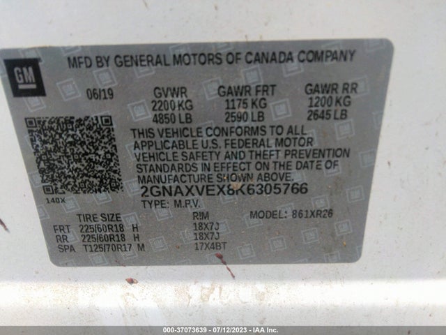 Chevrolet EQUINOX LT 2019 2GNAXVEX8K6305766 Image 9