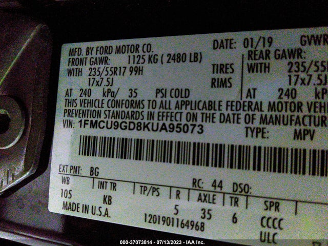 2019 FORD ESCAPE SE VIN: 1FMCU9GD8KUA95073