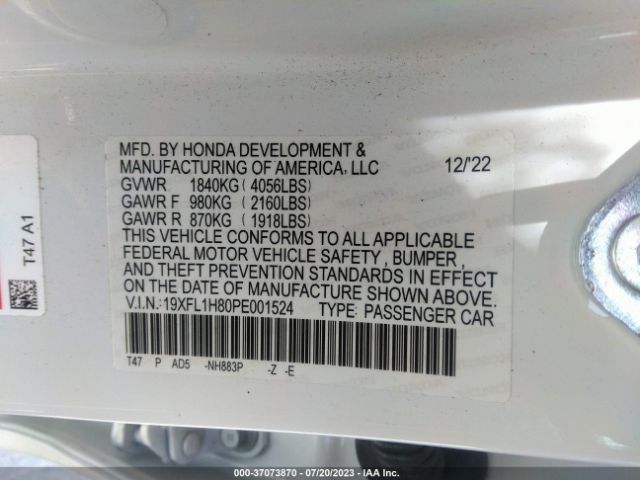 19XFL1H80PE001524 Honda Civic Hatchback Sport Touring