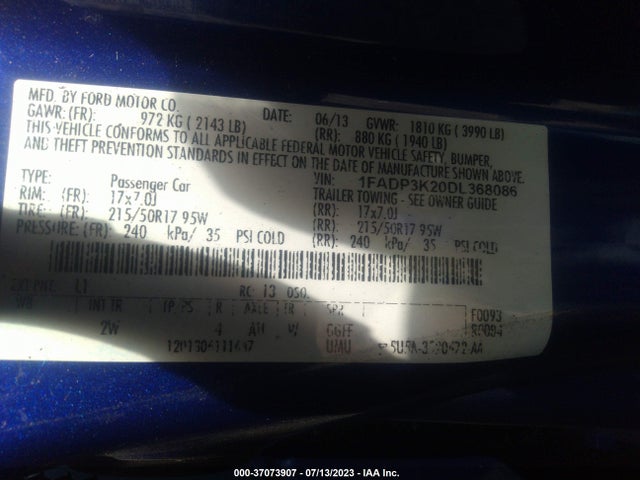 2013 FORD FOCUS SE VIN: 1FADP3K20DL368086