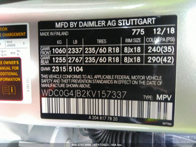 WDC0G4JB2KV157337 Mercedes-Benz Glc Glc 300