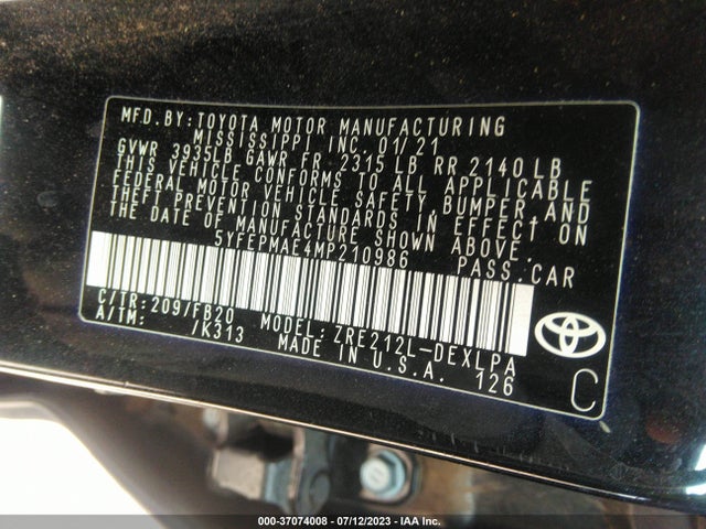 Toyota COROLLA LE 2021 5YFEPMAE4MP210986 Image 9