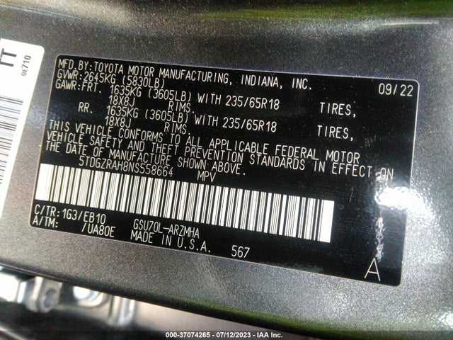 Toyota Highlander Xle 2022 5TDGZRAH8NS558664 Image 15