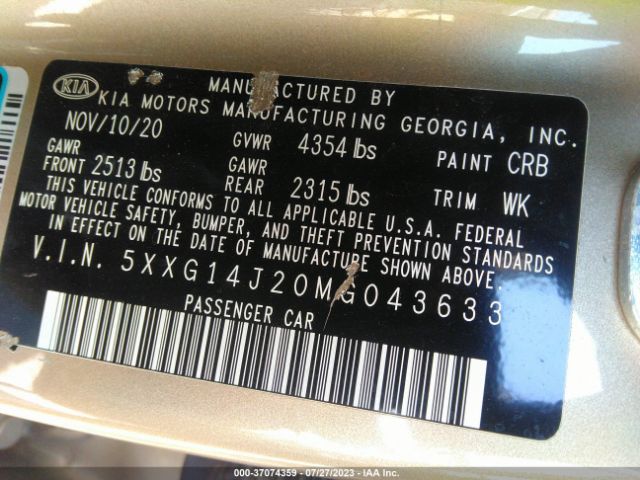 5XXG14J20MG043633 KIA K5 LXS