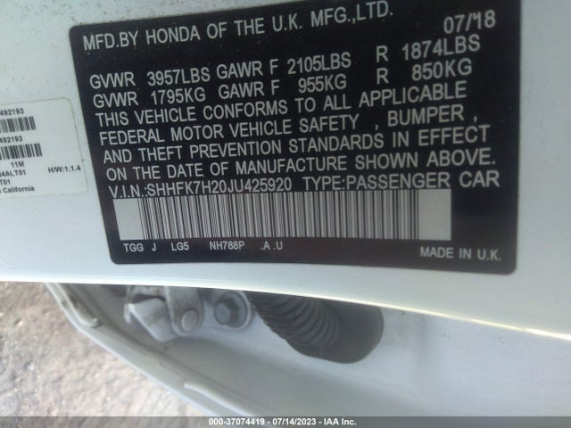 Honda Civic Hatchback Lx 2018 SHHFK7H20JU425920 Image 11