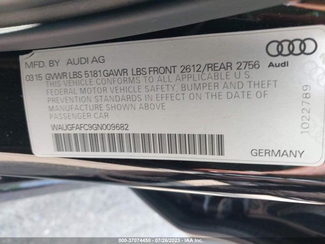 2016 AUDI A6 2.0T PREMIUM PLUS VIN: WAUGFAFC9GN009682