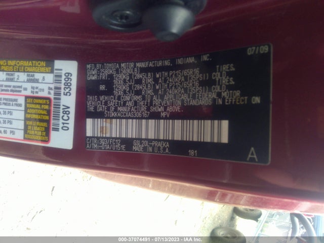 2010 TOYOTA SIENNA CE/LE VIN: 5TDKK4CCXAS306167