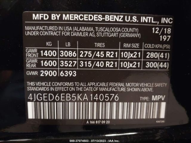 4JGED6EB5KA140576 Mercedes-Benz Gle Amg Gle 43