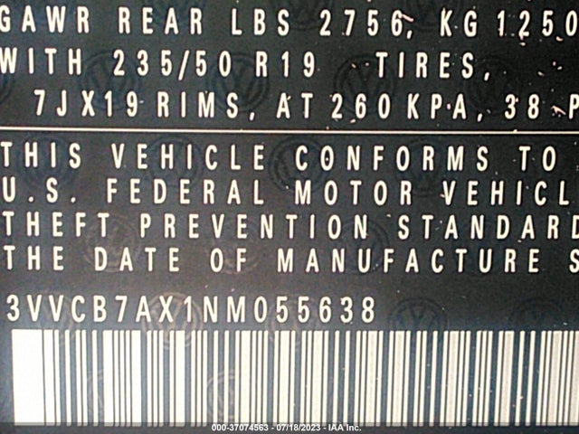 3VVCB7AX1NM055638 Volkswagen Tiguan Se R-line Black