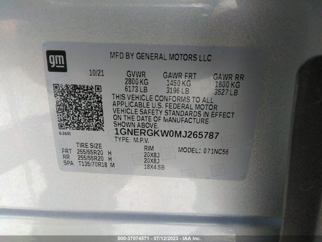 Chevrolet Traverse Lt Cloth 2021 1GNERGKW0MJ265787 Image 9