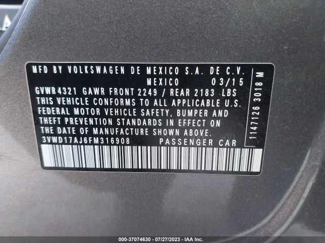 3VWD17AJ6FM316908 Volkswagen Jetta Sedan 1.8t Se