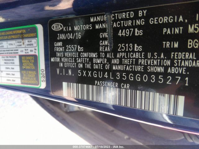 5XXGU4L35GG035271 KIA OPTIMA EX