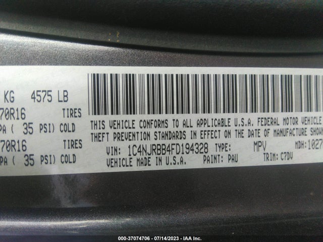 2015 JEEP PATRIOT SPORT VIN: 1C4NJRBB4FD194328